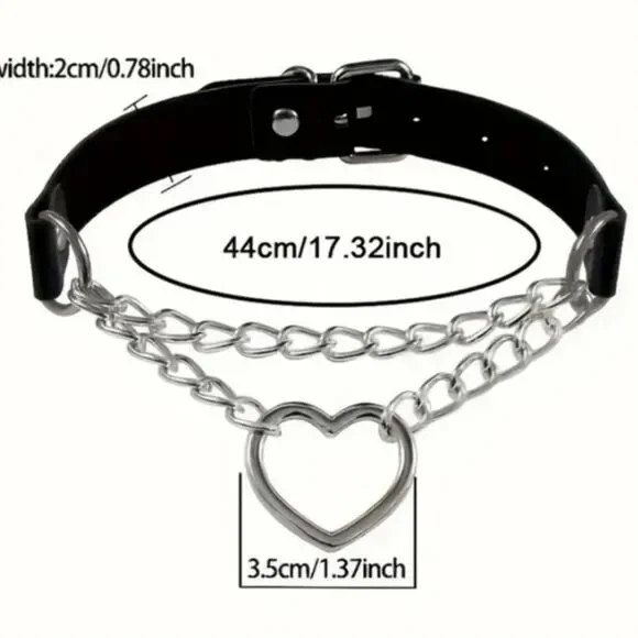 Chain Choker Collar, Heart Shaped Choker Necklace, S Choker, Gothic Chain Choker - Picture 10 of 12